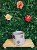 15cm Round Pot - Purple w/ Painted Flowers