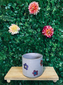 15cm Round Pot - Purple w/ Painted Flowers