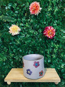 15cm Round Pot - Purple w/ Painted Flowers