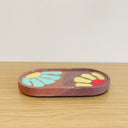 Oval Tray in Purple & Pink with 2 abstract flowers & epoxy top coating