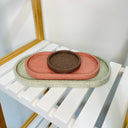 The Catch All Tray Set in Mint Green, Coral & Dark Brown