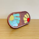 Oval Tray in Purple & Pink with 2 abstract flowers & epoxy top coating