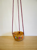 Hanging Half Moon Bowl - Natural Clay w/ Purple, Grass Green, Mandarin, Dusky Pink & Chun Blue