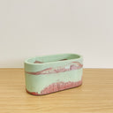 Oval Pot - Mint Green & Coral