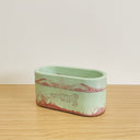 Oval Pot - Mint Green & Coral