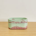 Oval Pot - Mint Green & Coral